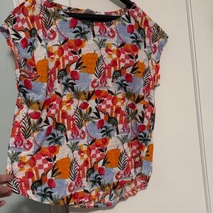 100% Linen, Tropical/Mediterranean Print Top